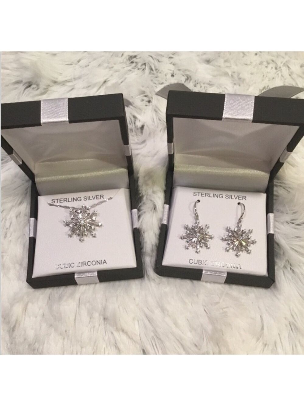 Snowflake Jewelry set Sterling Silver Cubic Zirconia gift boxed